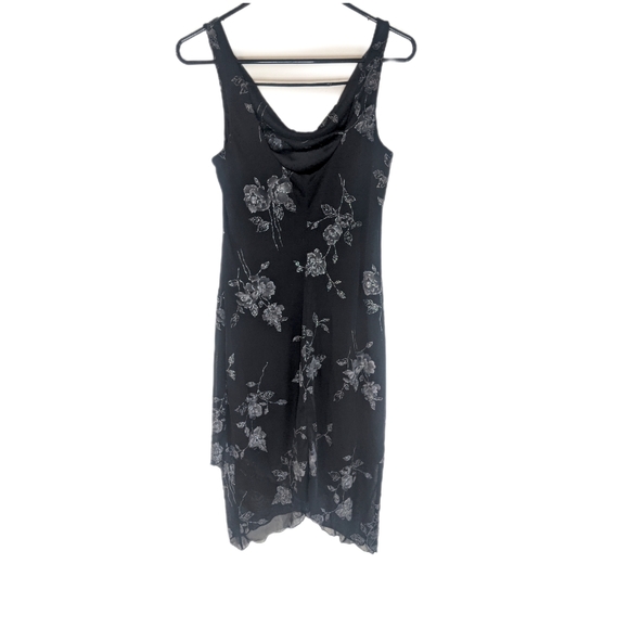 Vintage 2000s Black Floral Fairycore Grunge Draped Neck Slip On Dress - Picture 2 of 11